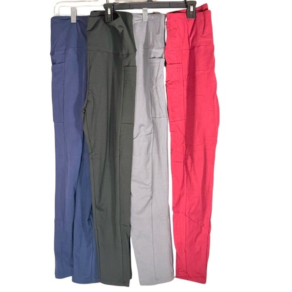 Pants - NEW super soft 4 pair leggings light fleece line Black Gray Navy Red size L